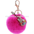 Позолоченные брелок милый неподдельный кролик шерсти кролика Pom Pom Keychain для автомобиля ключевое кольцо сумка подвеска очарование